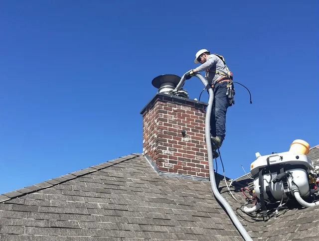 Dedicated Shelton Chimney Sweep team member cleaning a chimney in Shelton, CT