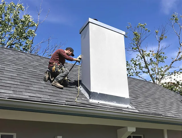 Shelton Chimney Sweep team member finishing chimney construction in Shelton, CT
