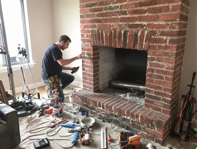 Shelton Chimney Sweep specialist finalizing chimney liner service in Shelton, CT