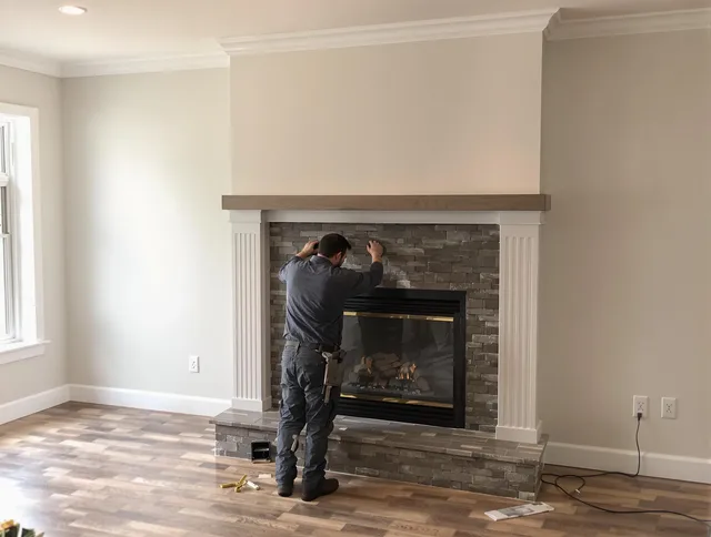 Shelton Chimney Sweep finishing a custom fireplace install in Shelton, CT